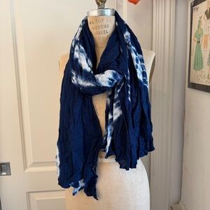 Large indigo shibori tie dye gauzy cotton scarf